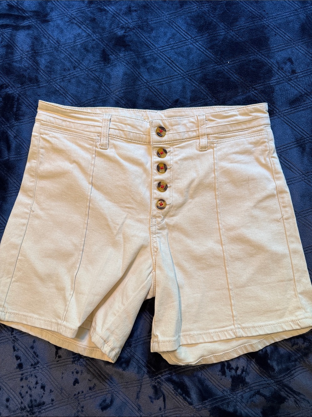Anthropologie Cream High-Rise Button-Front Shorts